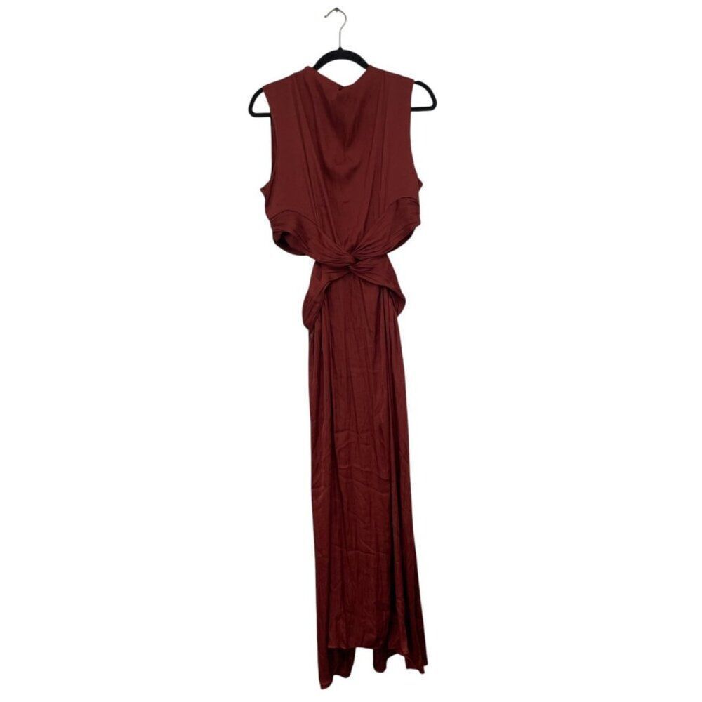 Zara Womens Midi Dress XL Terracotta Satin Effect Cut Out Side Slit 2842/945 NWT - Picture 2 of 16